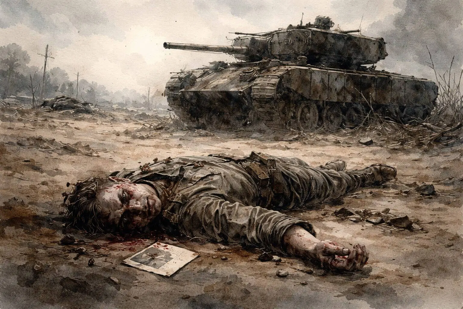 A somber battlefield scene